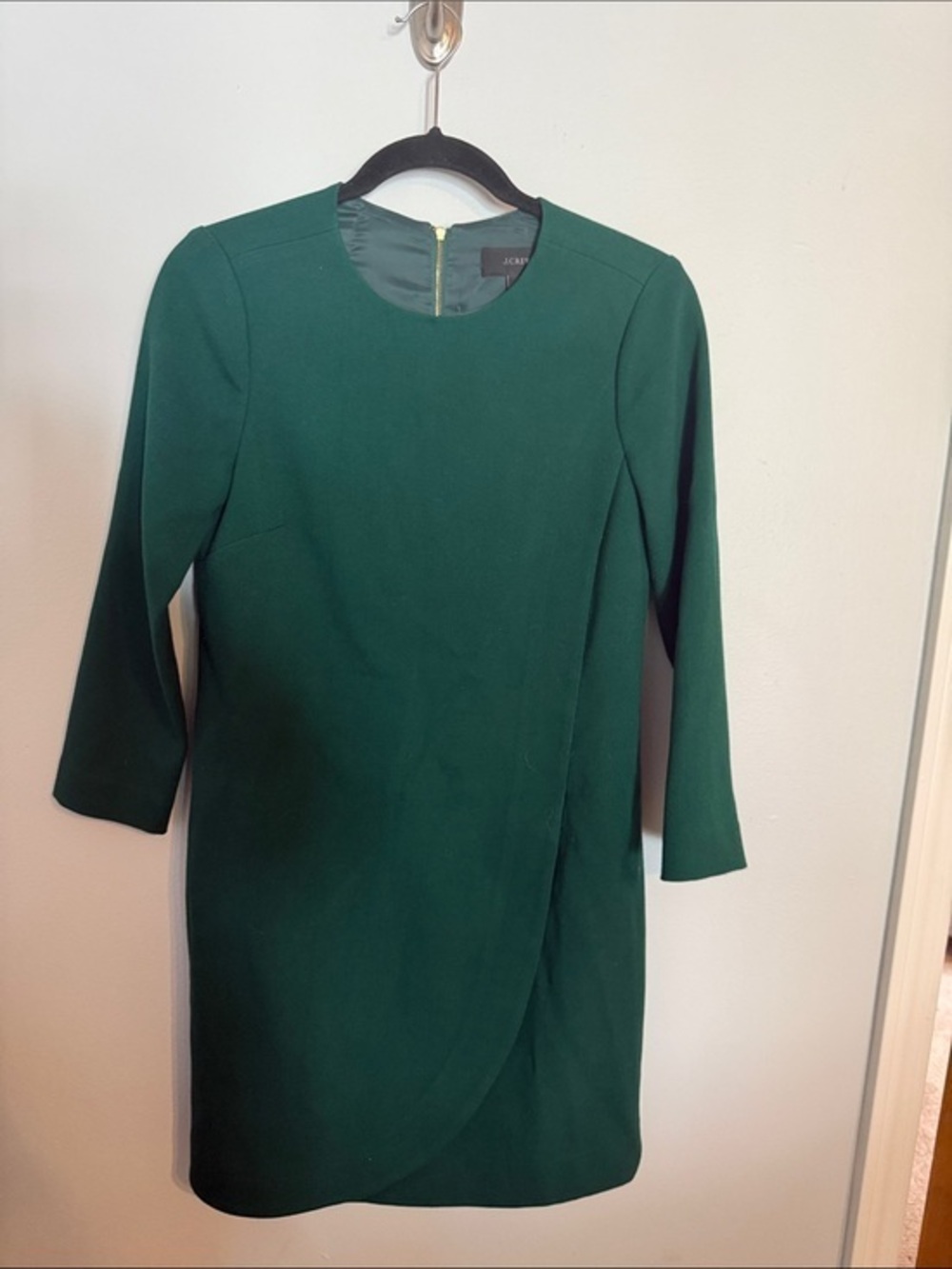 ⁠J. Crew Emerald Green Exposed Gold Zipper Shift Dress Size 0⁠